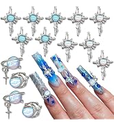 RODAKY 3D Alloy Eye Nail Charms for Acrylic Nails 14PCS Silver Cross Nail Art Charm with Rhinesto...