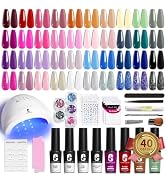 Clara Colors Gel Nail Polish,40 Colors Purple Green Pink Blue Black UV Gel Nail Polish Set and Ba...