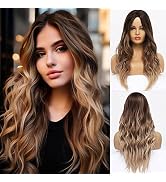 BESTUNG Ombre Brown Wig Blonde Long Wavy Wigs for White Women Middle Part Synthetic Wig Curly Hon...