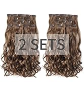 Brown Hair Extensions,HSPJHTM 2 sets Clip in Hair Extensions for Women 5 PCS 18