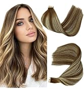 Balayage Tape in Hair Extensions Human Hair for Women Dark Brown to Ash Brown to Medium Blonde Ta...