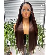 Wiginway Dark Brown synthetic lace front wig, LongStraight Wig, 13x3 Lace Frontal Wigs for Women,...