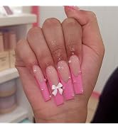 Press On Nails French Tip Fake Nails, Full Cover Gel Reusable Acrylic Nails, Reusable Nail Kit wi...