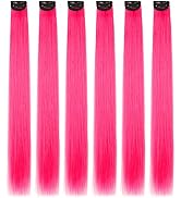 Pink Hair Extensions,HJPJHTM Colored Hair Extensions,6pcs Party Highlights Clip in Hair Extension...