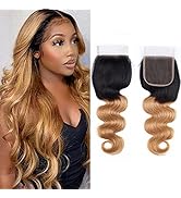 Ombre Closure Pre Plucked 4x4 Closure Body Wave Free Part Lace Base Brazilian Hair Human Hair Ext...
