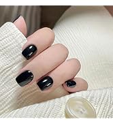 Press on Nails - Square False Nails，Short Black Fake Nails，False Nail Kits Stick Glue on Nails fo...