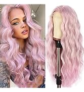 SAPPHIREWIGS 13×4 Synthetic Lace Front Wig Body Wave Heat Fiber Hair Lavender Color with Pink Tip...