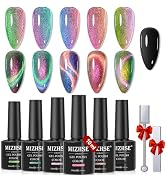 MIZHSE 9D Cat Eye Gel Nail Polish: Magnetic Gel Polish Set 10ml 6 Colors with 2 Magnet Sticks, Ch...