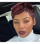 Usexy Pixie Cut Wigs for Black Women Non Lace Front Wig Human Hair Wig with Bangs Full Machine Wi...