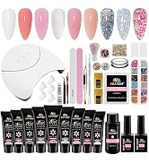 EBANKU 9PCS Poly Gel Nail Kit for Nails Poly Extension Gel Set with Slip Solution Nail Lamp, Clea...