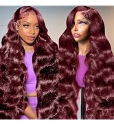 24 Inch Burgundy Wig Human Hair 13x6 Burgundy Lace Front Wigs Human Hair 200 Density HD Lace Fron...