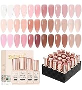SHOYUM 24 Pcs Jelly Nude Gel Nail Polish Set, Sheer Pink Colors Gel Polish Kit with Glossy & Matt...