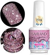 Saviland 15ML Super Glitter Gel Nail Polish - Pink Reflective Gel Polish Soak Off U V LED Sparkly...