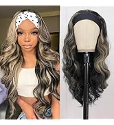 xccoco Headband Wig Black Wigs with Blonde Highlight Headband Wigs for Black Women Put on and Go ...