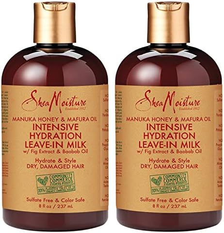 SheaMoisture Curly Hair Products, Leave in Conditioner, Manuka Honey & Mafura Oil Intensive Hydration Leave in Milk, Sulfate Free for Dry, Damaged Hair, (2 Pack, 8 Fl Oz Ea)