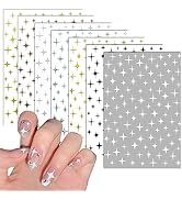7 Sheets Stars Nail Art Stickers Decals, Nail Supplies 3D Self-Adhesive Nail Decals Metallic Star...