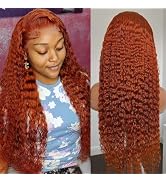 VELOMA 30 Inch Ginger Wig Lace Front Human Hair 13x6 Deep Wave Wig Human Hair Ginger 180% Density...
