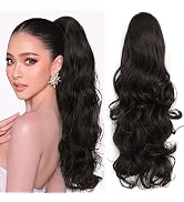 ORSUNCER Ponytail Extension Claw Clip in Long Black Brown Wavy Hairpieces Jaw Long Pony Tails for...