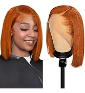 Dorosy Hair Transparent Lace Orange Bob wig Ginger Lace Front Wigs Human Hair Pre Plucked with Ba...