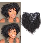 Caliee Afro Kinky Curly Clip in Hair Extensions for Black Women,3C 4A Real Remy Human Hair Clip i...