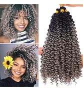 5Pack Curly Crochet Hair Grey Ombre Marlybob Water Wave Crochet Hair 14inch Kinky Curly Crochet B...