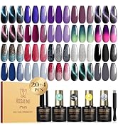 ROSALIND 24PCS Cat Eye Gel Nail Polish Set with Glitter Glossy Matte Top Coat Base Coat, Color Ch...