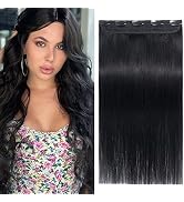 Benehair Clip in Hair Extensions Real Human Hair Black Straight Clip in Human Hair Extensions 3/4...