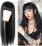 EVYLNN Wigs With Bangs Straight Wig For Women Synthetic Fiber Hair Natural Black Long Glueless Fu...