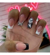 24Pcs Halloween Medium French Press on Nails Coffin Spider Web Fake Nails Ghost Face False Nails ...