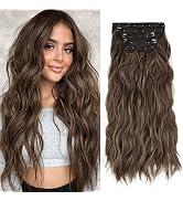 NAYOO Clip in Hair Extensions for Women 20 Inch Long Wavy curly Chestnut Brown Hair Extension Ful...