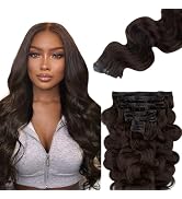 Lashey Seamless Clip in Hair Extensions Human Hair #2 Dark Brown Body Wave Clip in Hair Extension...
