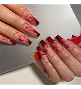 Halloween Goth Fake Nails Horror Gothic Press on Nails Long Coffin Scary Bloody Design Acrylic Gl...