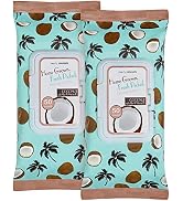 BEAUTY CONCEPTS Coconut Facial Wipes | Pack of 2, 100 Count, Facial Cleaning Cloths Removes Makeu...