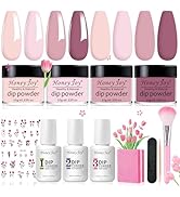 Honey Joy Dip Powder Nail Kit Starter, 4 Colors Light Pink Nude Skin Tone Dipping Powder Liquid S...
