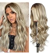 SAPPHIREWIGS Blonde Synthetic Lace Front Wig Ash Blonde Highlight Loose Body Wave Wig Glueless La...