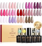 ROSALIND 18PCS Gel Nail Polish Set with Base Top Coat (Glossy Matte and Glitter),14 Colors Pink R...