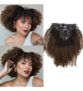 Caliee Curly Hair Extension Clip in Human Hair for Black Women,Kinky Curly Clip ins 3C 4A Natural...