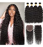 Borchan Water Wave Bundles and Closure Human Hair (20 22 24 26+18 Free Part) Wet and Wavy Bundles...