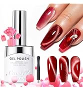 Candy Lover Cat Eye Gel Nail Polish, Dark Wine Red Colors Gel Polish, Holographic Glitter Effect ...