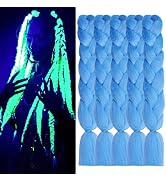 Light Blue Braiding Hair Glowing Braiding Hair Kanekalon Luminous Braiding Hair Glow in the Dark ...