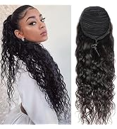 Water Wave Drawstring Ponytail for Black Women Afro 10A Human Hair MSGEM 14 inch Clip in Ponytail...