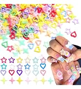 RODAKY 300PCS Star Nail Charms 3D Nail Art Charms Mixed Color Heart Charms for Nails Resin Acryli...