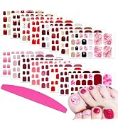 SILPECWEE Red Toe Nail Polish Strips for Women Full Nail Wraps Self Adhesive Nail Stickers Nail S...