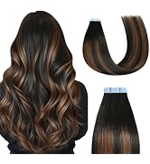Sunya Tape in Hair Extensions Human Hair Balayage Natural Black to Chestnut Brown 16 Inch 40g/pac...