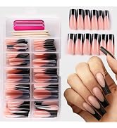 120 Pcs French Tip Press on Nails Long Square Fake Nails Black French Nails Press ons Full Cover ...