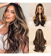 Haoland Blonde Highlight Wigs for Women 26 Inch Long Curly Synthetic Wigs Middle Part Blonde High...