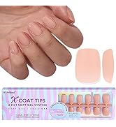 XS Short Square Gel Nail Tips - BTArtboxnails Extra Short Nude Peach Soft Gel Nail Tips, 2 in 1 N...