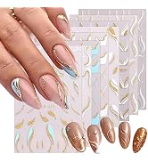 8Sheets Gold Line Nail Art Stickers Shiny Glitter 3D Nail Decals Reflective Sparkly Wave Gold Gli...