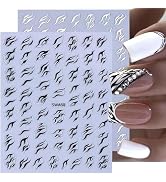 Black White Leopard Print Nails Stickers Silver Heart Stripe Nail Decals with Gradient Nail Art S...