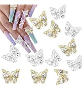 12Pcs 3D Alloy Butterfly Nail Charms,Metal Butterfly for Acrylic Nails 3D Nail Rhinestones Gold S...